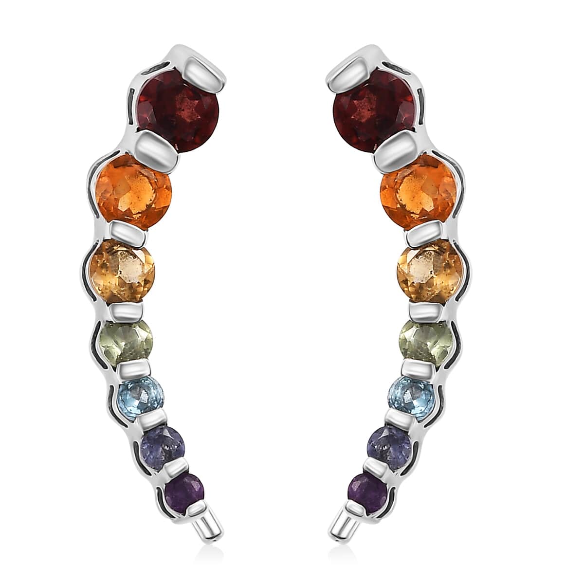 Multi Gemstone 2.00 ctw Seven Chakra Earrings in Rhodium Over Sterling Silver image number 0