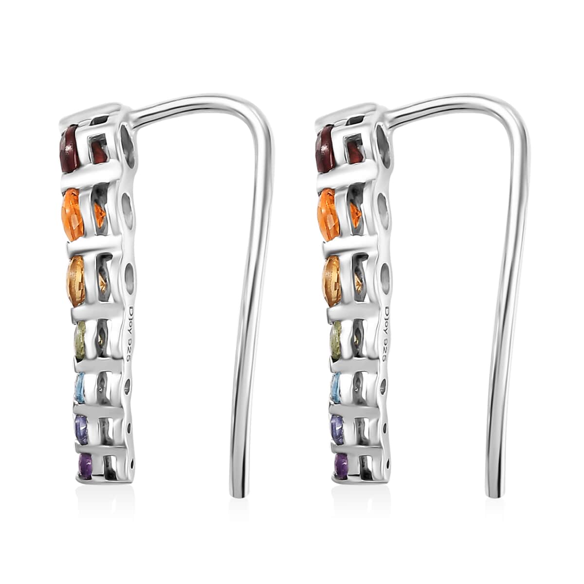 Multi Gemstone 2.00 ctw Seven Chakra Earrings in Rhodium Over Sterling Silver image number 2