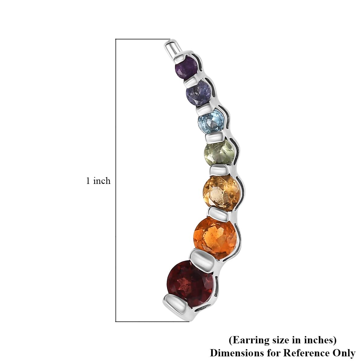 Multi Gemstone 2.00 ctw Seven Chakra Earrings in Rhodium Over Sterling Silver image number 4