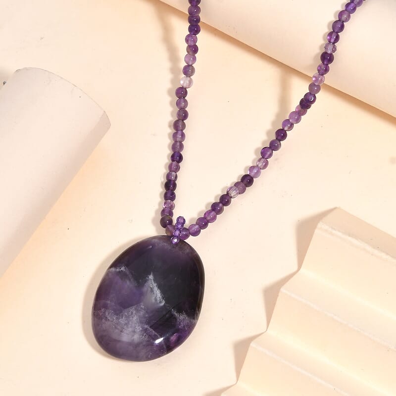 African Amethyst 139.00 ctw Necklace 20 Inches in Stainless Steel 