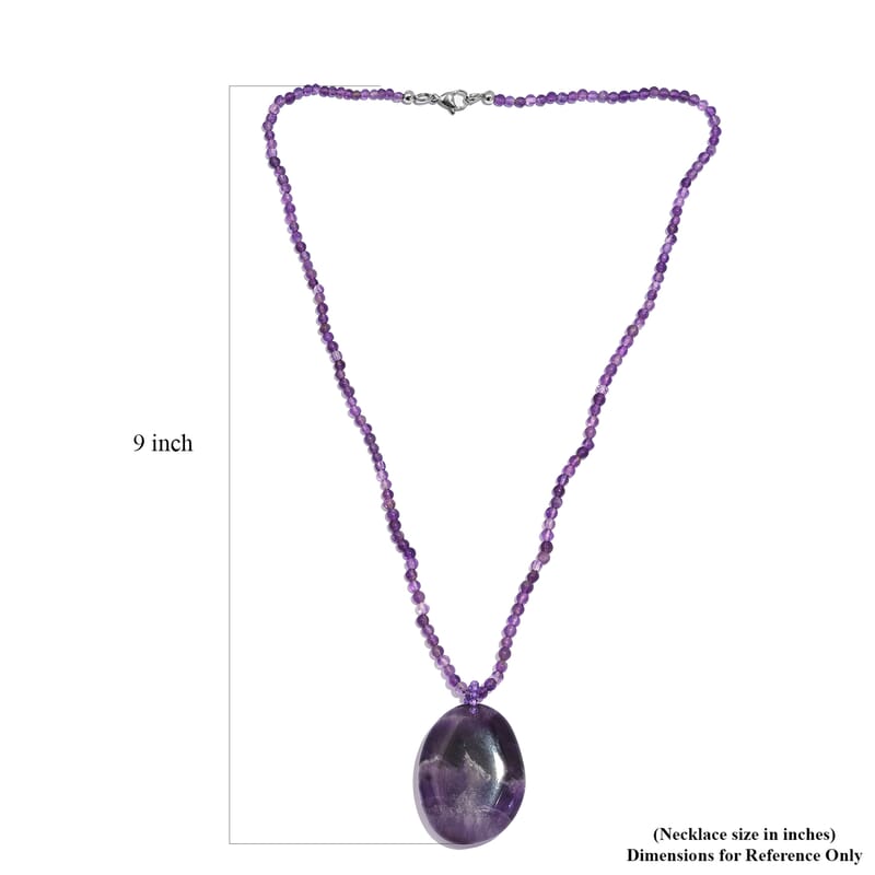 African Amethyst 139.00 ctw Necklace 20 Inches in Stainless Steel 