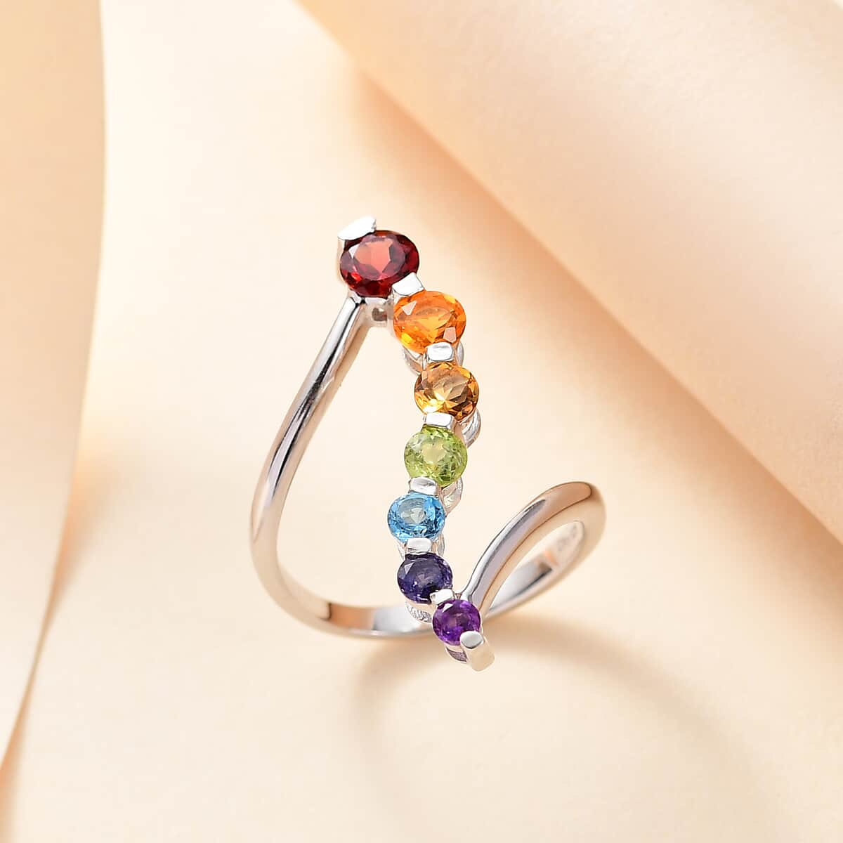 Multi Gemstone Ring in Rhodium Over Sterling Silver (Size 10.0) 1.25 ctw image number 1