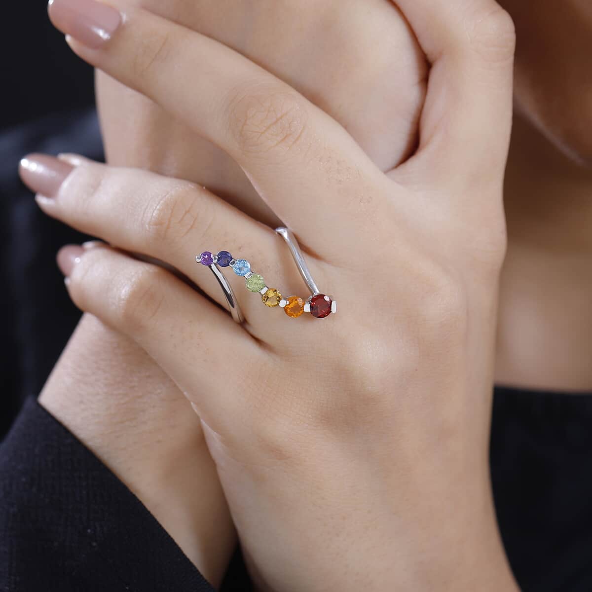 Multi Gemstone Ring in Rhodium Over Sterling Silver (Size 10.0) 1.25 ctw image number 2