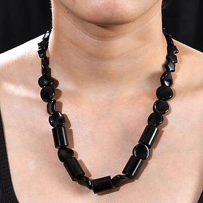 Karis Black Agate and Black Obsidian 139.00 ctw Necklace 20 Inches in Platinum Bond