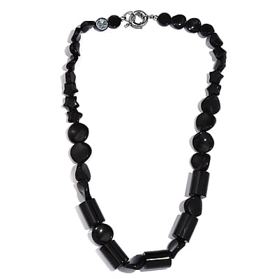 Karis Black Agate and Black Obsidian 139.00 ctw Necklace 20 Inches in Platinum Bond