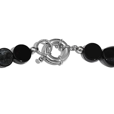 Karis Black Agate and Black Obsidian 139.00 ctw Necklace 20 Inches in Platinum Bond
