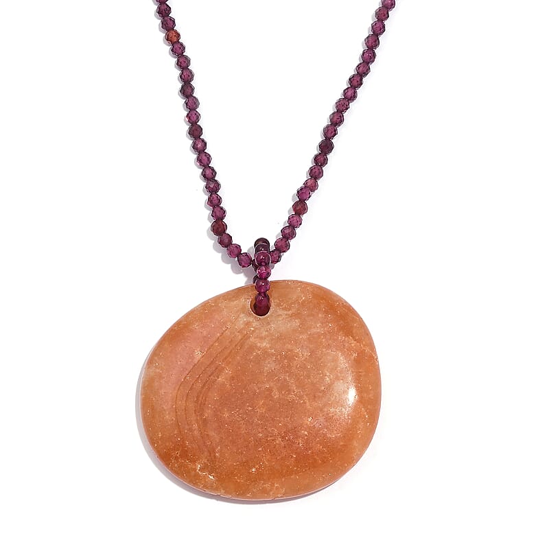 Agate and Orissa Rhodolite Garnet 104.00 ctw Necklace 20 Inches in Stainless Steel 