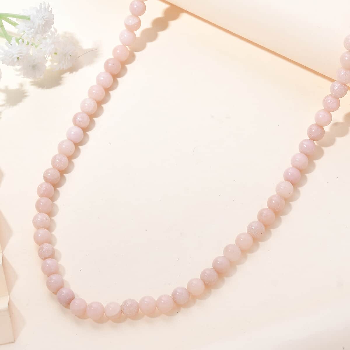 Peruvian Pink Opal 130.00 ctw Necklace 20 Inches in Stainless Steel image number 1