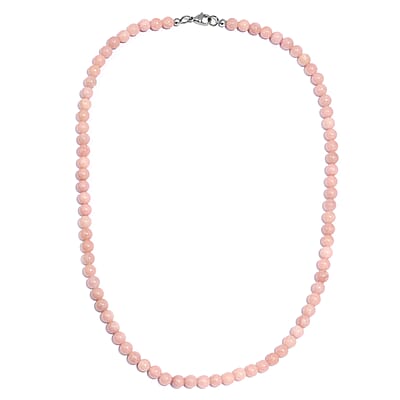 Peruvian Pink Opal 130.00 ctw Necklace 20 Inches in Stainless Steel