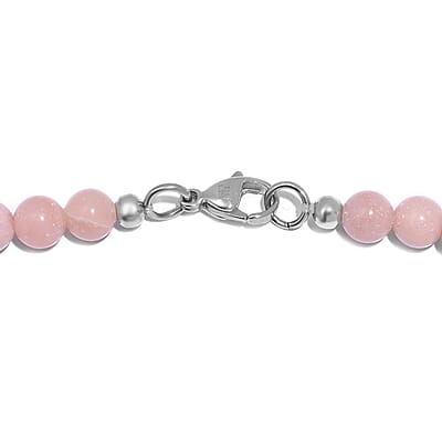 Peruvian Pink Opal 130.00 ctw Necklace 20 Inches in Stainless Steel