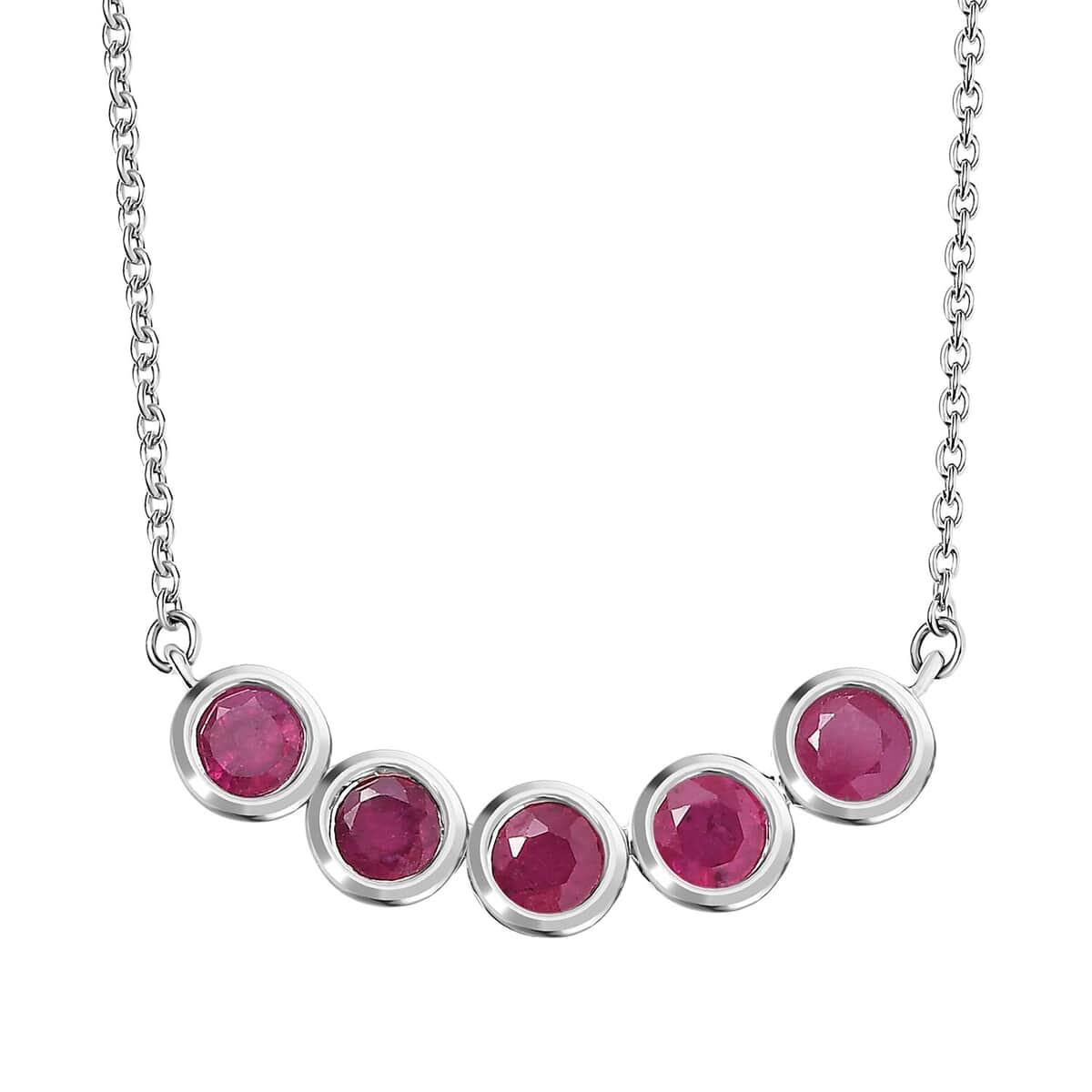 Niassa Ruby (FF) 3.40 ctw Necklace in Rhodium Over Sterling Silver and Stainless Steel 18 Inches image number 0