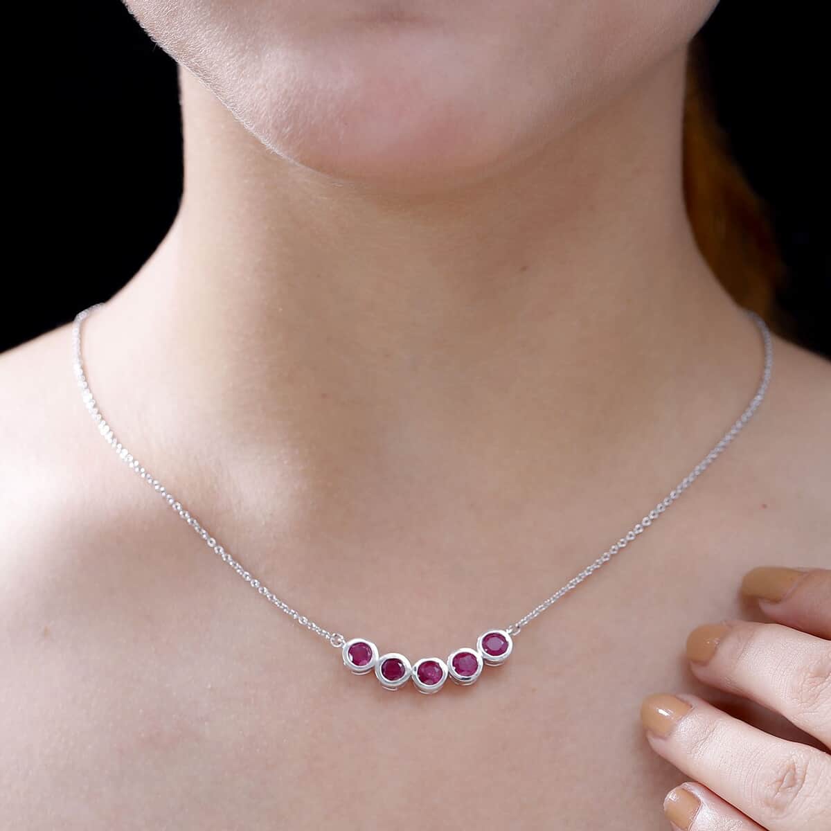 Niassa Ruby (FF) 3.40 ctw Necklace in Rhodium Over Sterling Silver and Stainless Steel 18 Inches image number 2