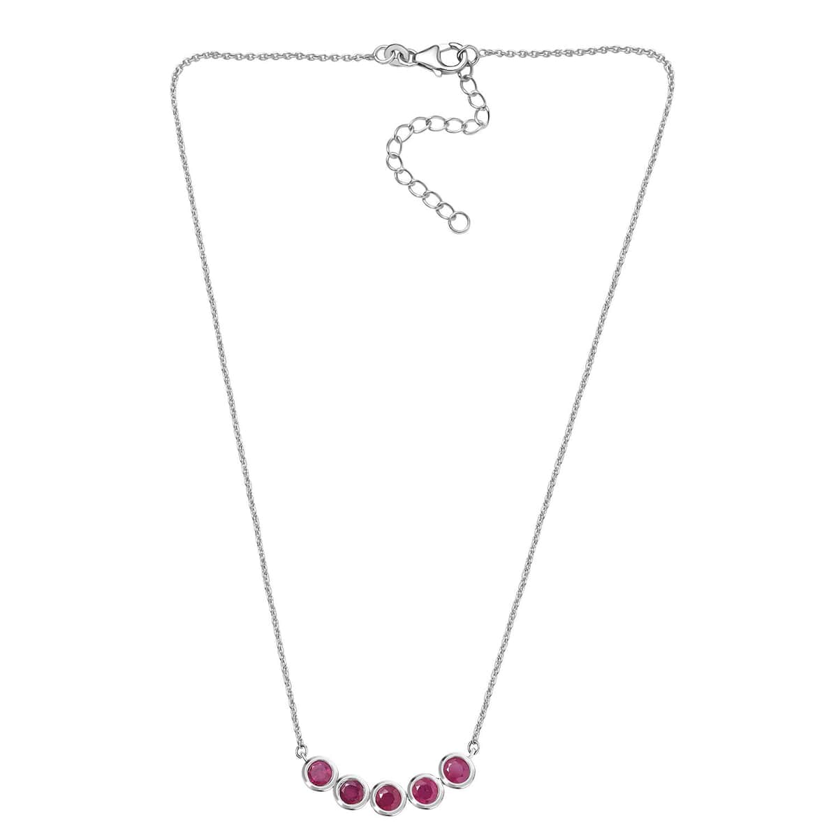 Niassa Ruby (FF) 3.40 ctw Necklace in Rhodium Over Sterling Silver and Stainless Steel 18 Inches image number 3