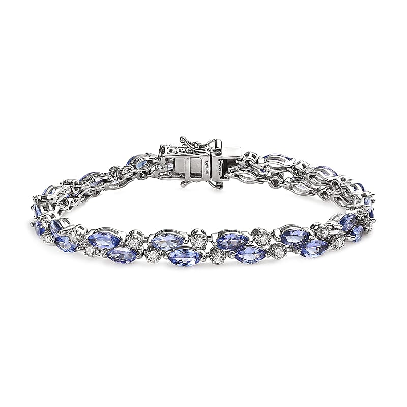Tanzanite and Moissanite 13.50 ctw Bracelet in Rhodium Over Sterling Silver (7.25 In)