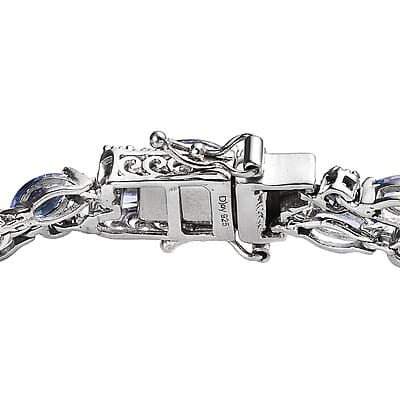 Tanzanite and Moissanite 13.50 ctw Bracelet in Rhodium Over Sterling Silver (7.25 In)