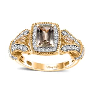 AAA Turkizite and White Zircon 1.75 ctw Art Deco Ring in 18K Vermeil Yellow Gold Over Sterling Silver (Size 10.0)