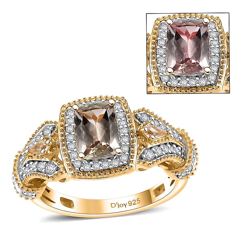 AAA Turkizite and White Zircon 1.75 ctw Art Deco Ring in 18K Vermeil Yellow Gold Over Sterling Silver (Size 10.0)