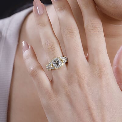AAA Turkizite and White Zircon 1.75 ctw Art Deco Ring in 18K Vermeil Yellow Gold Over Sterling Silver (Size 10.0)