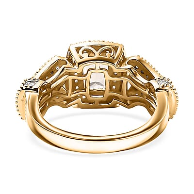 AAA Turkizite and White Zircon 1.75 ctw Art Deco Ring in 18K Vermeil Yellow Gold Over Sterling Silver (Size 10.0)