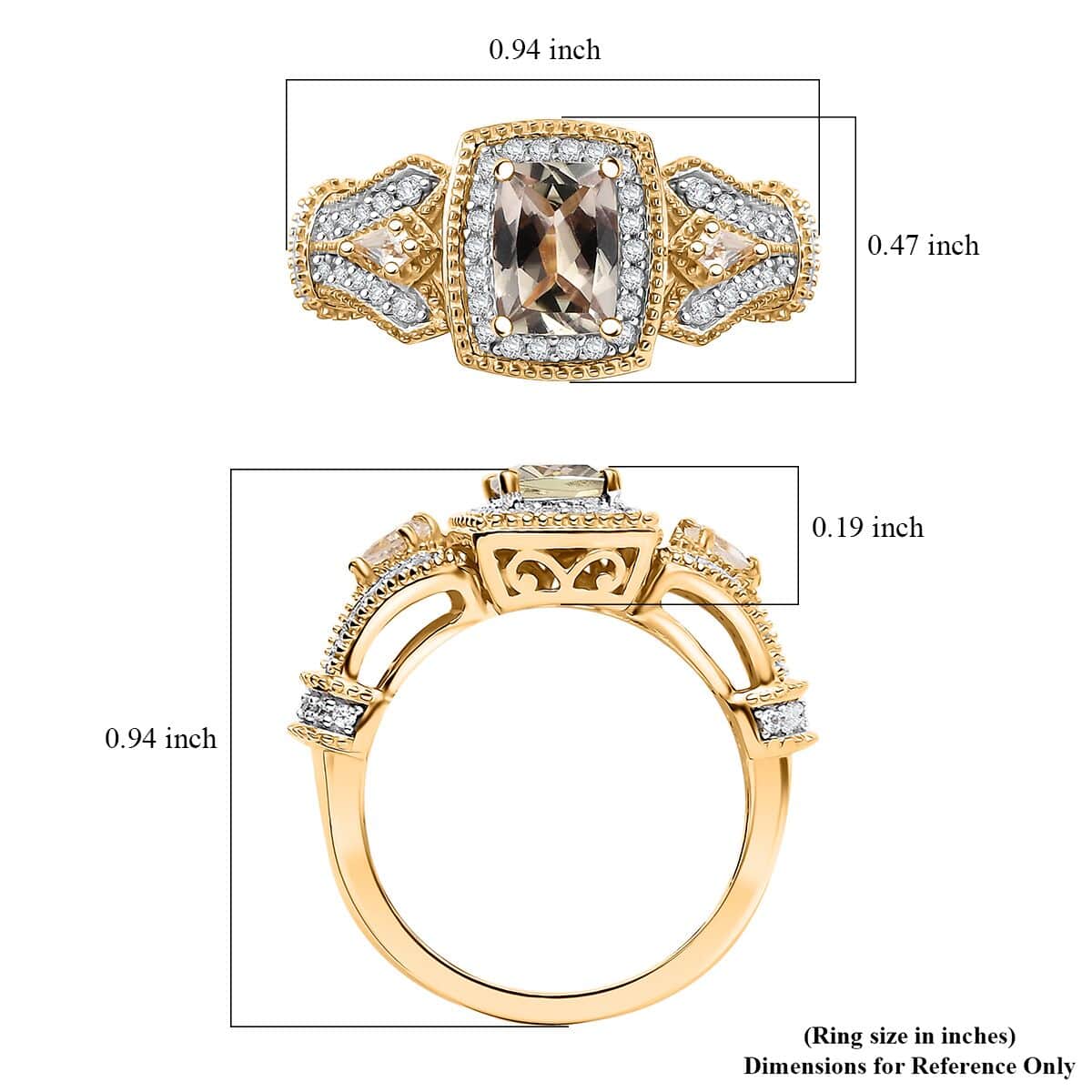 AAA Turkizite and White Zircon 1.75 ctw Art Deco Ring in 18K Vermeil Yellow Gold Over Sterling Silver (Size 10.0) image number 5