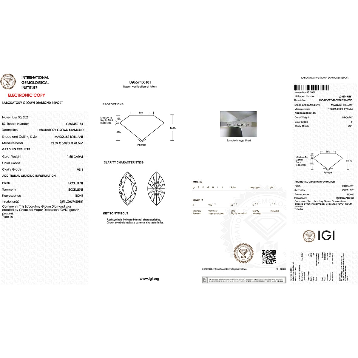 IGI Certified Luxuriant Lab Grown Diamond (Marquise) (E-F, VS) 1.50 ctw image number 6