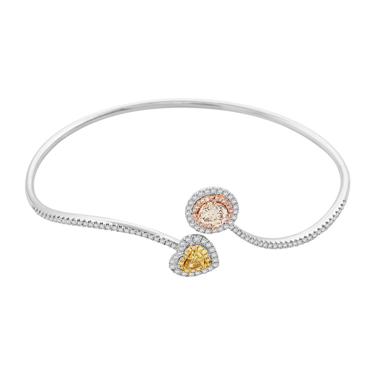 Modani Multi Color Diamond I3-SI 1.58 ctw Bangle Bracelet in 14K White, Rose and Yellow Gold (7.00In) 5.90 Grams image number 0