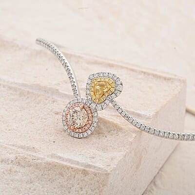 Modani Multi Color Diamond I3-SI 1.58 ctw Bangle Bracelet in 14K White, Rose and Yellow Gold (7.00In) 5.90 Grams