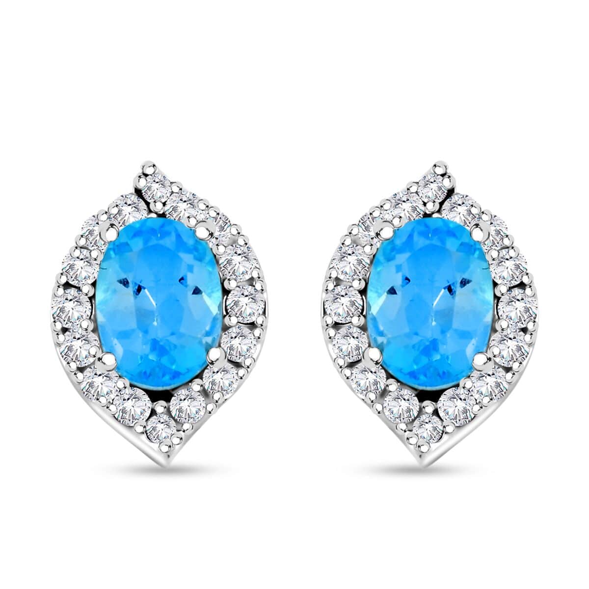 Blue Topaz and Simulated Diamond 1.80 ctw Earrings in Sterling Silver image number 0