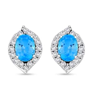 Blue Topaz and Simulated Diamond 1.80 ctw Earrings in Sterling Silver