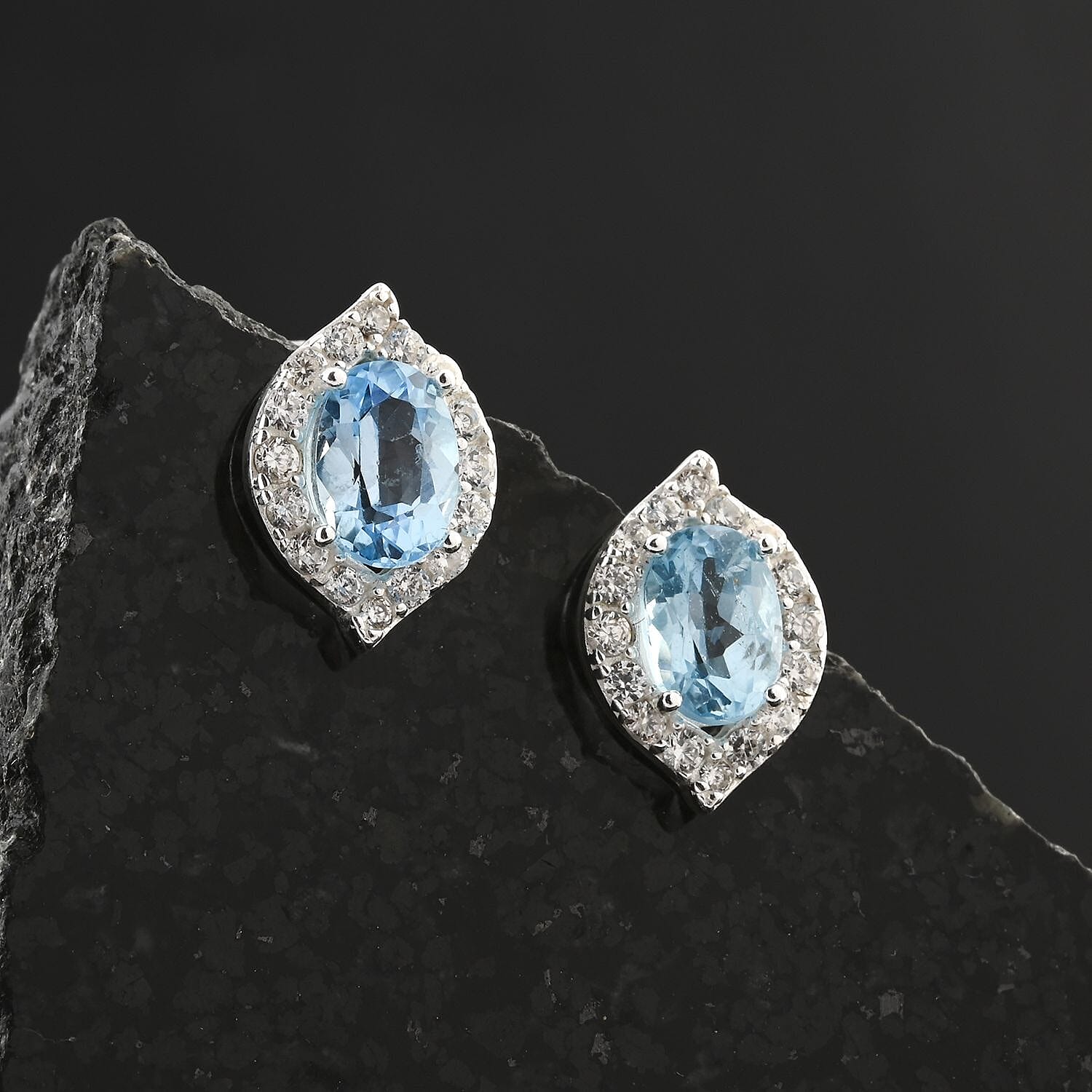Blue Topaz and Simulated Diamond 1.80 ctw Earrings in Sterling Silver