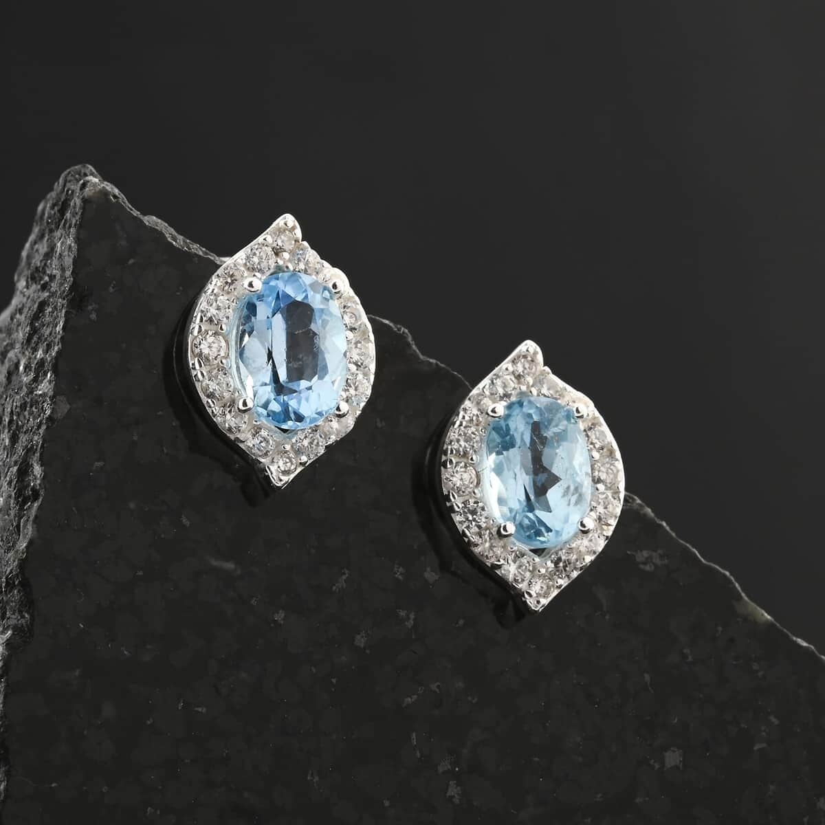 Blue Topaz and Simulated Diamond 1.80 ctw Earrings in Sterling Silver image number 1