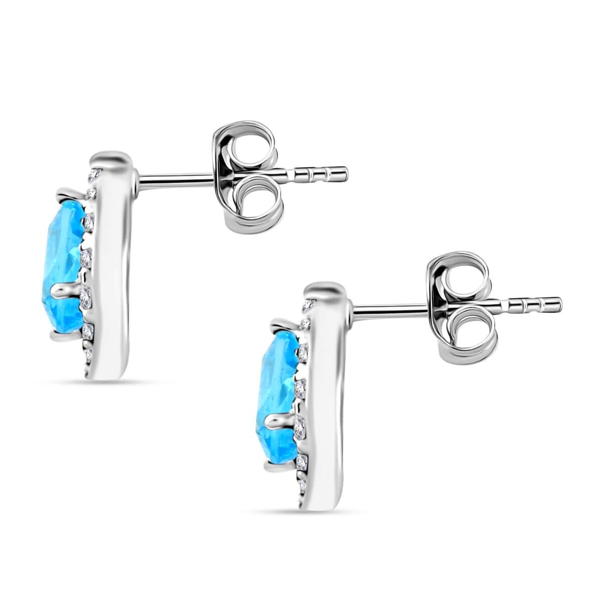 Blue Topaz and Simulated Diamond 1.80 ctw Earrings in Sterling Silver image number 3