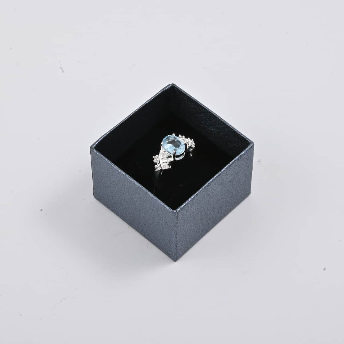 Blue Topaz, Simulated Diamond Ring in Silvertone (Size 6.0) 2.25 ctw image number 5