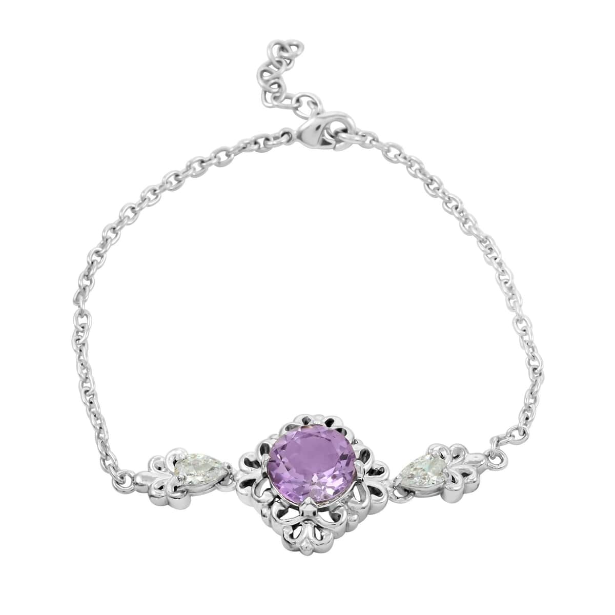 Brazilian Amethyst and Simulated Diamond 5.10 ctw Bracelet in Silvertone (8.00 In) image number 0