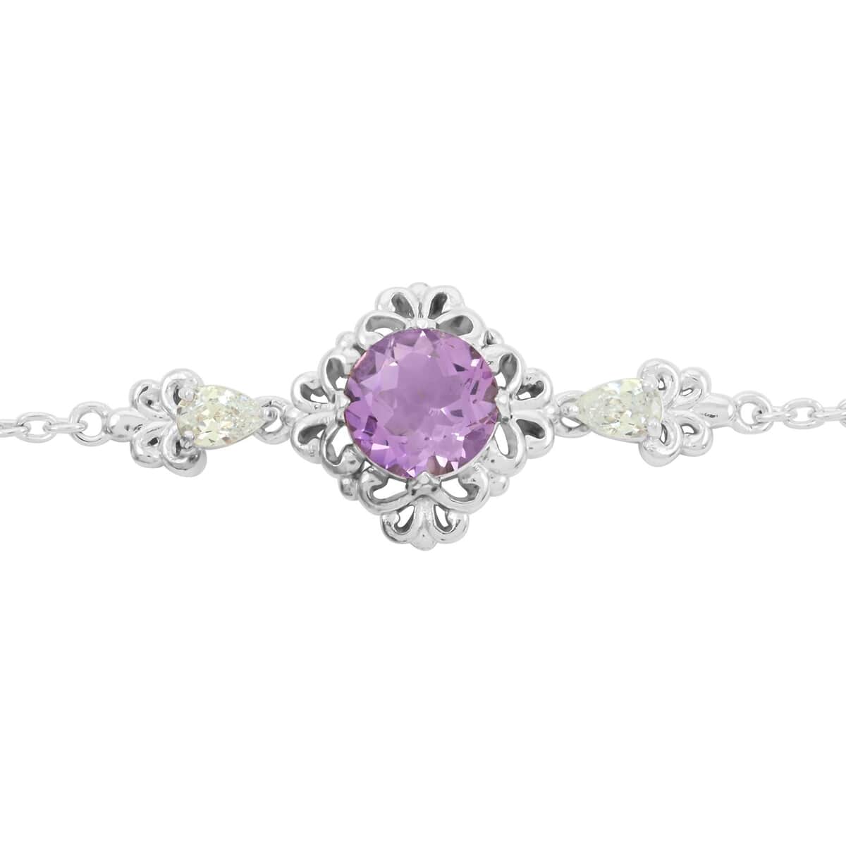 Brazilian Amethyst and Simulated Diamond 5.10 ctw Bracelet in Silvertone (8.00 In) image number 2