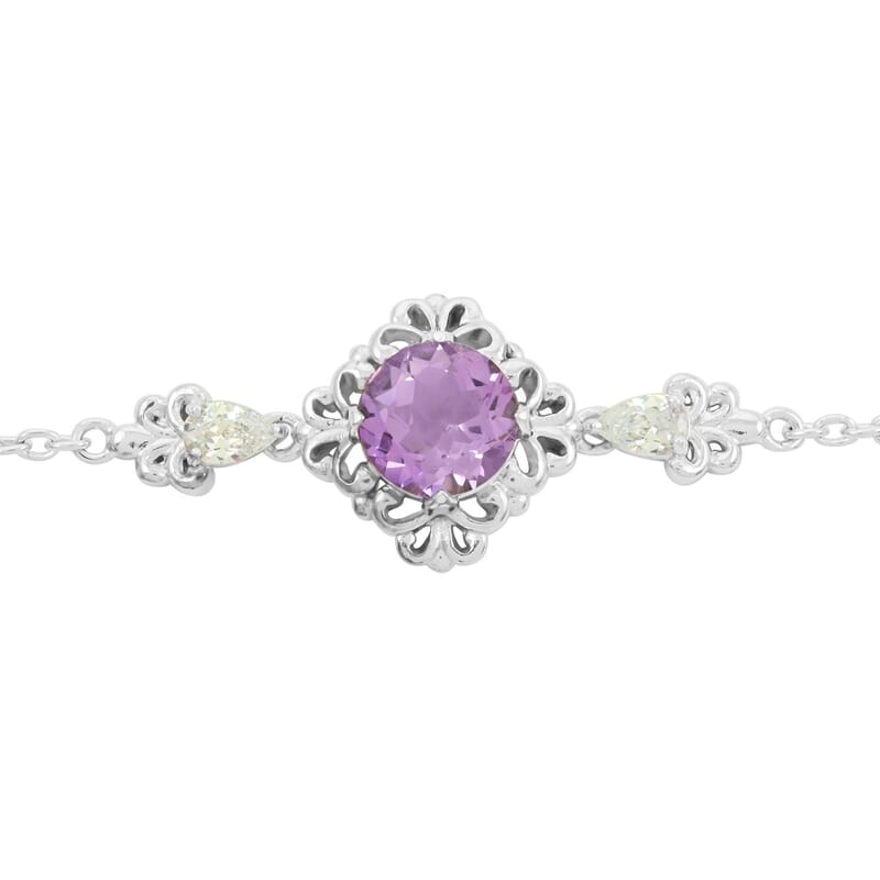 Brazilian Amethyst and Simulated Diamond 5.10 ctw Bracelet in Silvertone (8.00 In)