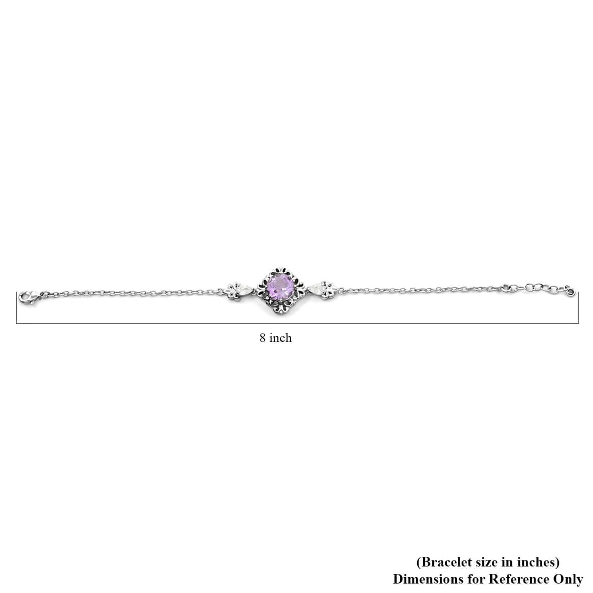 Brazilian Amethyst and Simulated Diamond 5.10 ctw Bracelet in Silvertone (8.00 In) image number 4