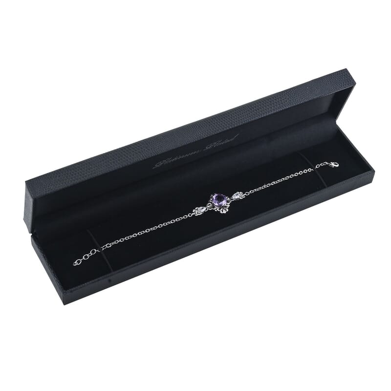 Brazilian Amethyst and Simulated Diamond 5.10 ctw Bracelet in Silvertone (8.00 In)