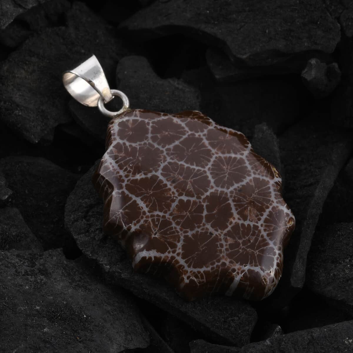 Sponge Coral Brown Fancy Pendant in Sterling Silver image number 1