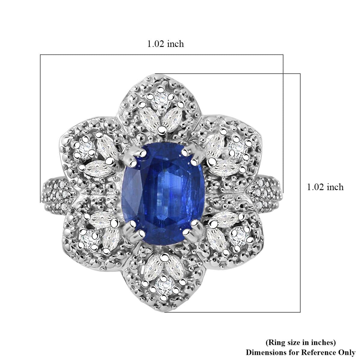 Kashmir Kyanite and White Zircon 4.35 ctw Floral Ring in Rhodium Over Sterling Silver (Size 10.0) image number 4