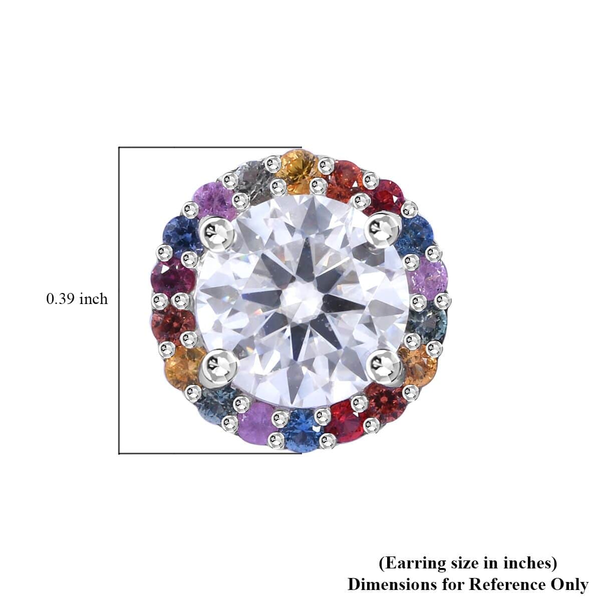 Moissanite and Multi Sapphire 2.00 ctw Rainbow Radiance Earrings in Rhodium Over Sterling Silver image number 3