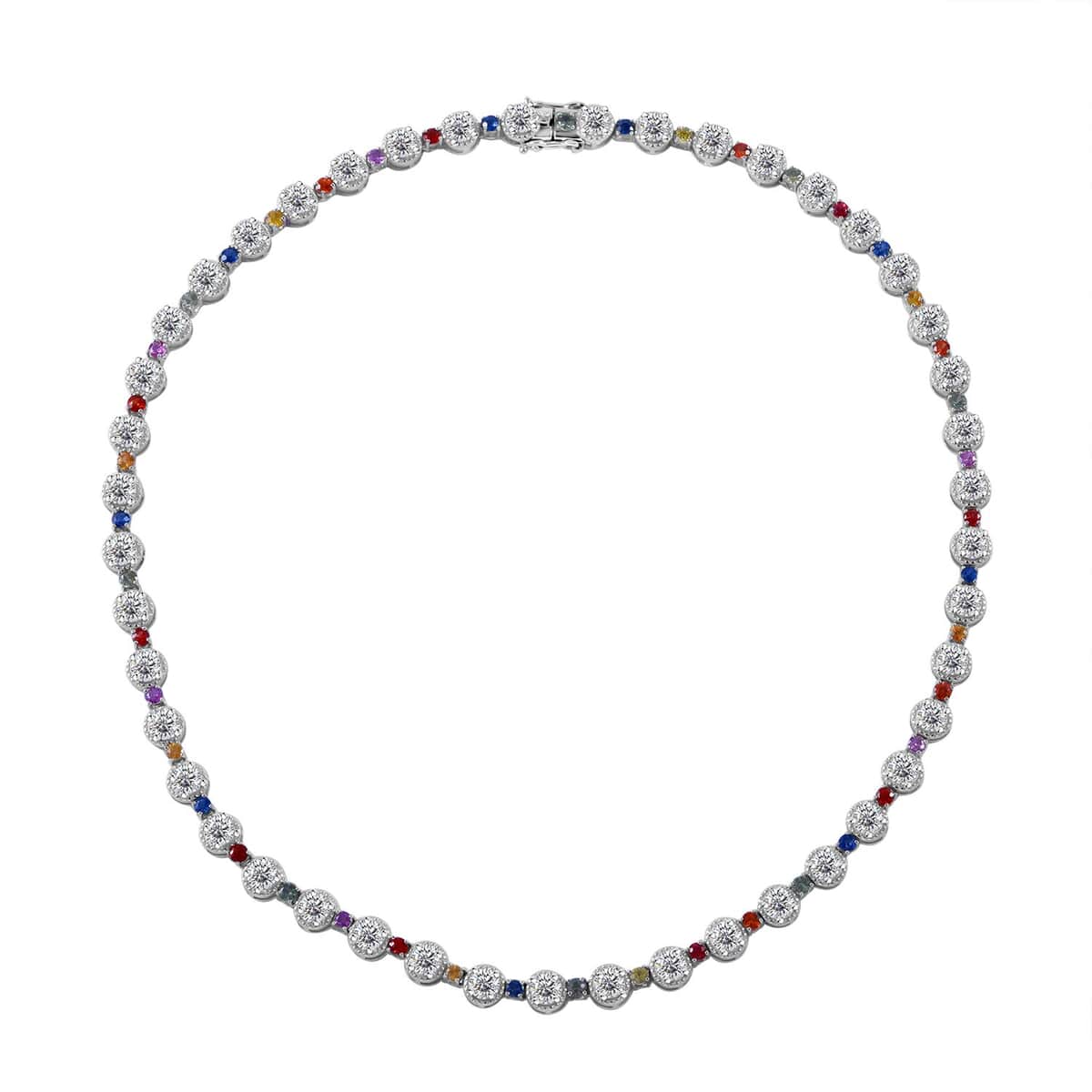 Moissanite and Multi Sapphire 26.20 ctw Rainbow Radiance Necklace in Rhodium Over Sterling Silver 18 Inches image number 0