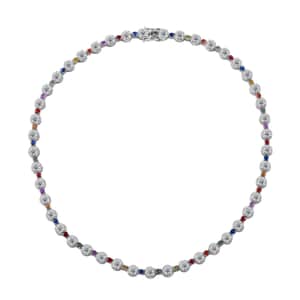 Moissanite and Multi Sapphire 26.20 ctw Rainbow Radiance Necklace in Rhodium Over Sterling Silver 18 Inches