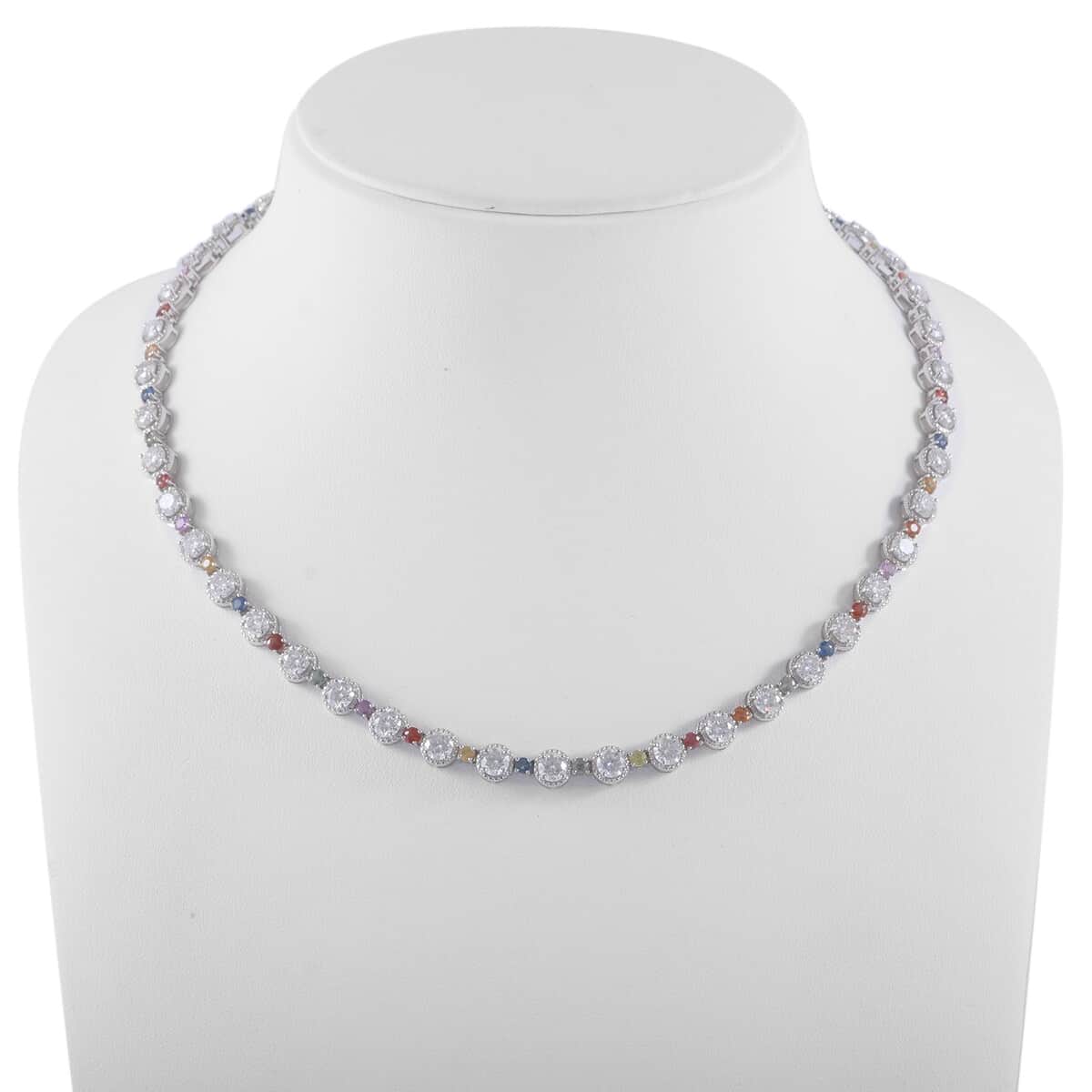 Moissanite and Multi Sapphire 26.20 ctw Rainbow Radiance Necklace in Rhodium Over Sterling Silver 18 Inches image number 1