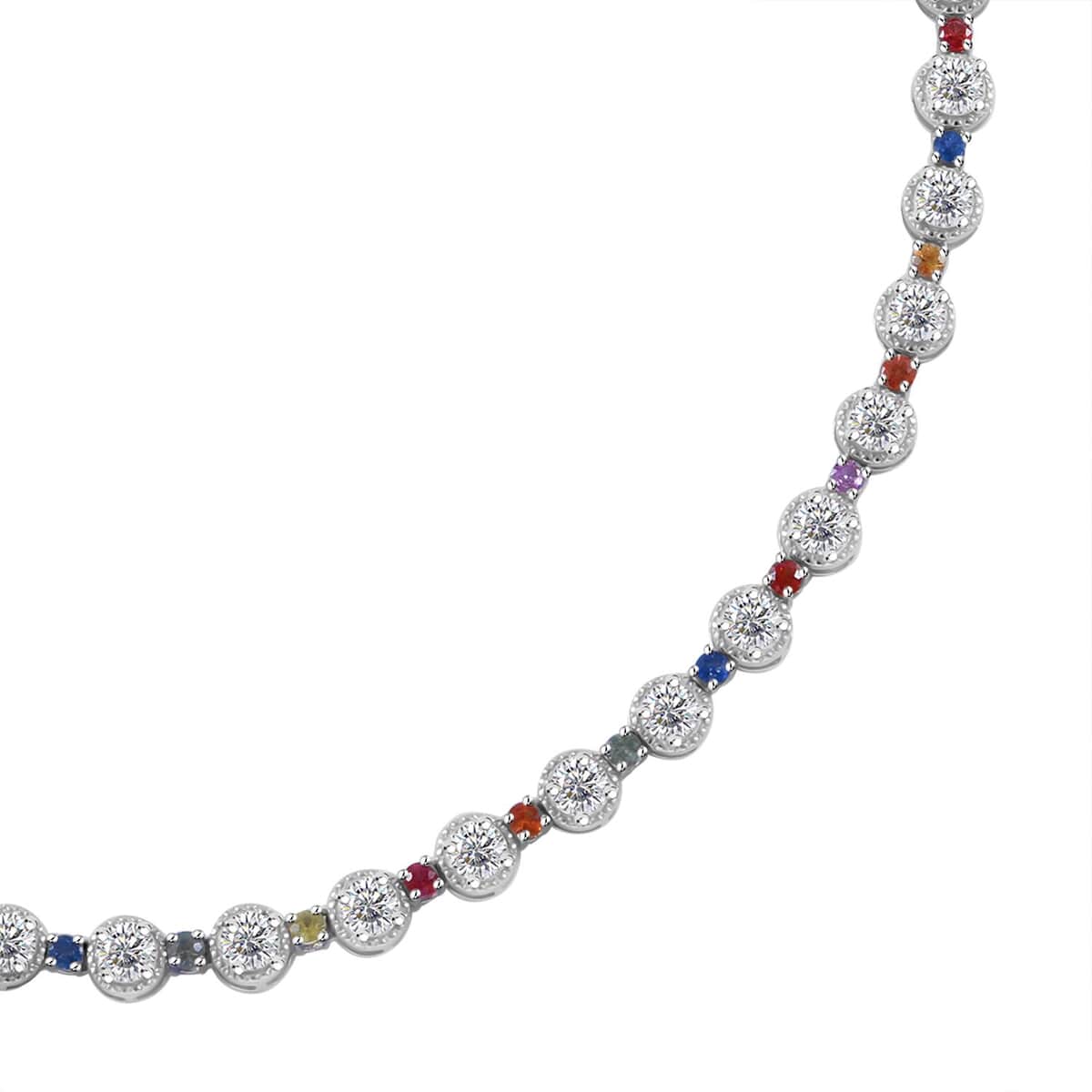 Moissanite and Multi Sapphire 26.20 ctw Rainbow Radiance Necklace in Rhodium Over Sterling Silver 18 Inches image number 2