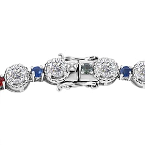 Moissanite and Multi Sapphire 26.20 ctw Rainbow Radiance Necklace in Rhodium Over Sterling Silver 18 Inches