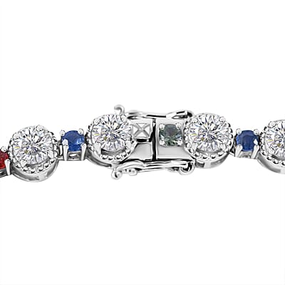 Moissanite and Multi Sapphire 26.20 ctw Rainbow Radiance Necklace in Rhodium Over Sterling Silver 18 Inches