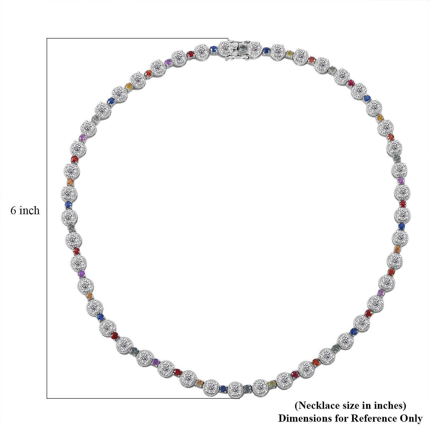 Moissanite and Multi Sapphire 26.20 ctw Rainbow Radiance Necklace in Rhodium Over Sterling Silver 18 Inches