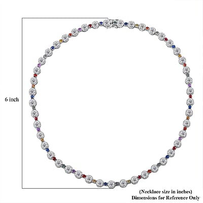 Moissanite and Multi Sapphire 26.20 ctw Rainbow Radiance Necklace in Rhodium Over Sterling Silver 18 Inches