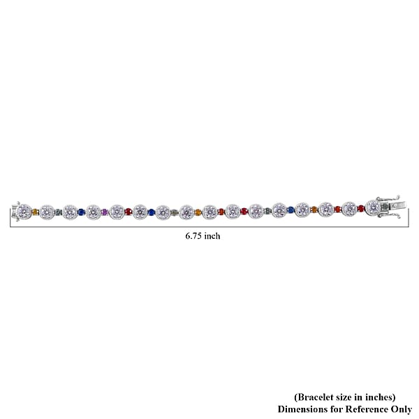 Moissanite and Multi Sapphire 9.35 ctw Rainbow Radiance Bracelet in Rhodium Over Sterling Silver (6.50 In)